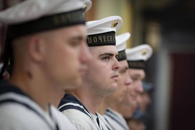 Ukrainian President, Volodymyr Zelenskyy, meets with naval veterans to present state awards-stock-photo