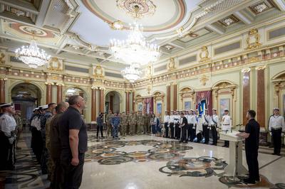 Ukrainian President, Volodymyr Zelenskyy, meets with naval veterans to present state awards-stock-photo