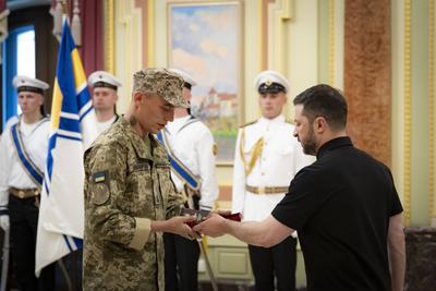 Ukrainian President, Volodymyr Zelenskyy, meets with naval veterans to present state awards-stock-photo