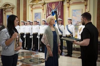 Ukrainian President, Volodymyr Zelenskyy, meets with naval veterans to present state awards-stock-photo
