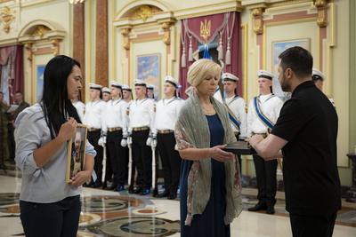 Ukrainian President, Volodymyr Zelenskyy, meets with naval veterans to present state awards-stock-photo