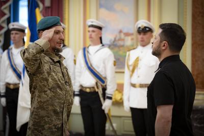 Ukrainian President, Volodymyr Zelenskyy, meets with naval veterans to present state awards-stock-photo