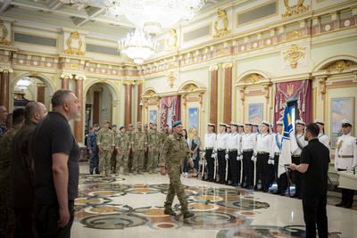 Ukrainian President, Volodymyr Zelenskyy, meets with naval veterans to present state awards-stock-photo