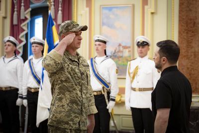 Ukrainian President, Volodymyr Zelenskyy, meets with naval veterans to present state awards-stock-photo