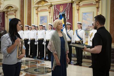 Ukrainian President, Volodymyr Zelenskyy, meets with naval veterans to present state awards-stock-photo