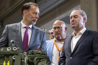 Augsburg, Bavaria, Germany - 8 July 2025: The Bavarian Minister of Economic Affairs Hubert Aiwanger (Free Voters) gets a-stock-foto
