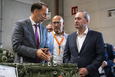 Augsburg, Bavaria, Germany - 8 July 2025: The Bavarian Minister of Economic Affairs Hubert Aiwanger (Free Voters) gets a-stock-foto