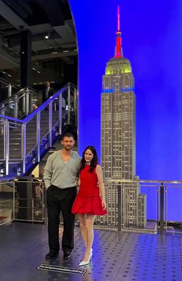 Superman stars lit up empire state building with best friends animal society-stock-foto