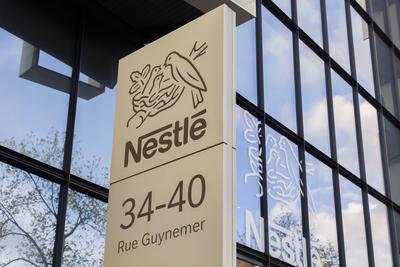 Issy Les Moulineaux, France March 31, 2023 - Headquarters of Nestle France. The Swiss multinational Nestle has announced-stock-foto