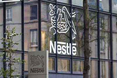 Issy Les Moulineaux, France March 31, 2023 - Headquarters of Nestle France. The Swiss multinational Nestle has announced-stock-foto