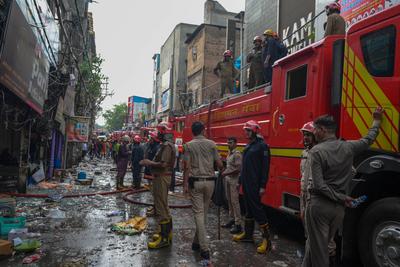 Massive Fire Breaks Out At Commercial Building In Delhi's Sadar Bazaar-stock-photo