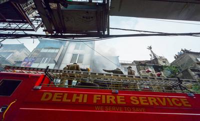 Massive Fire Breaks Out At Commercial Building In Delhi's Sadar Bazaar-stock-photo