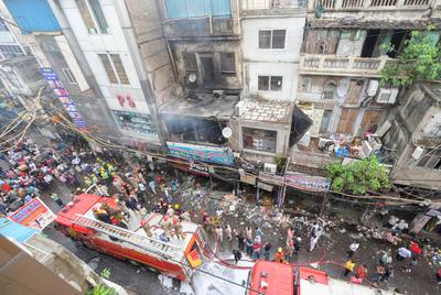 Massive Fire Breaks Out At Commercial Building In Delhi's Sadar Bazaar-stock-photo