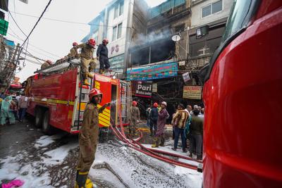 Massive Fire Breaks Out At Commercial Building In Delhi's Sadar Bazaar-stock-photo