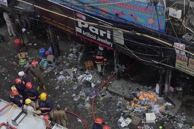 Massive Fire Breaks Out At Commercial Building In Delhi's Sadar Bazaar-stock-photo