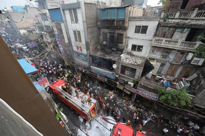 Massive Fire Breaks Out At Commercial Building In Delhi's Sadar Bazaar-stock-photo