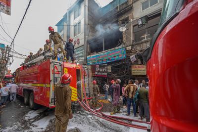 Massive Fire Breaks Out At Commercial Building In Delhi's Sadar Bazaar-stock-photo