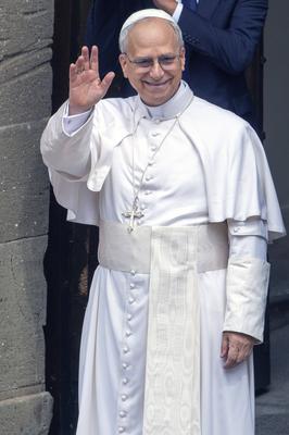 ITALY - POPE LEO XIV  ADDRESSES THE CROWD FOR THE ANGELUS PRAYER  IN CASTEL GANDOLFO - 2025/7/13-stock-photo