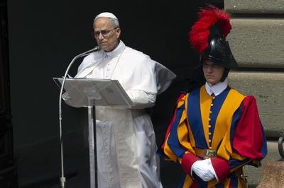 ITALY - POPE LEO XIV  ADDRESSES THE CROWD FOR THE ANGELUS PRAYER  IN CASTEL GANDOLFO - 2025/7/13-stock-photo
