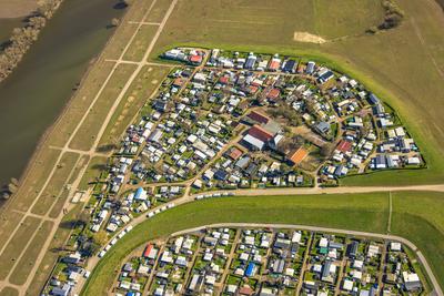 Luftbild, Campingplatz Grav Insel am Fluss Rhein, Fl?rener Feld, Wesel, Nordrhein-Westfalen, Deutschland !ACHTUNGxMINDES-stock-foto