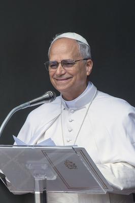 ITALY - POPE LEO XIV  ADDRESSES THE CROWD FOR THE ANGELUS PRAYER  IN CASTEL GANDOLFO - 2025/7/13-stock-photo