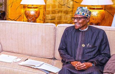 PRESIDENT BUHARI RECEIVES UN DEP SEC-GEN MS MOHAMMED 3A&B. R-L; President Muhammadu Buhari receives The United Nations-stock-foto