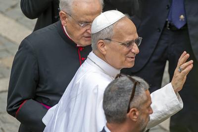 ITALY - POPE LEO XIV  ADDRESSES THE CROWD FOR THE ANGELUS PRAYER  IN CASTEL GANDOLFO - 2025/7/13-stock-photo