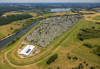 Luftbild, Campingplatz Grav Insel am Fluss Rhein, Fl?rener Feld, Wesel, Niederrhein, Nordrhein-Westfalen, Deutschland !A-stock-foto