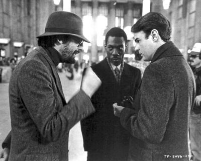 Trading Places (1983) - filmstill Behind the scenes photo of John Landis, Eddie Murphy & Dan Aykroyd Trading Places (198-stock-foto