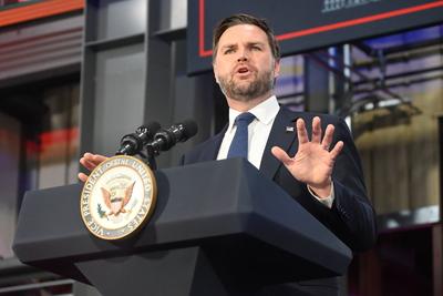 Vice president of the united states jd vance speaks on the ?one big beautiful bill? at don?s machine shop in west pittston, pennsylvania-stock-photo