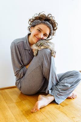 Ein Morgen mit Ihrer geliebten Katze-stock-photo
