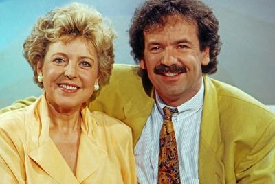 Liebesbarometer, Fernsehshow, Deutschland 1992 - 1993, Moderator Thomas Hegemann mit Gaststar Marie Luise Marjan United-stock-foto