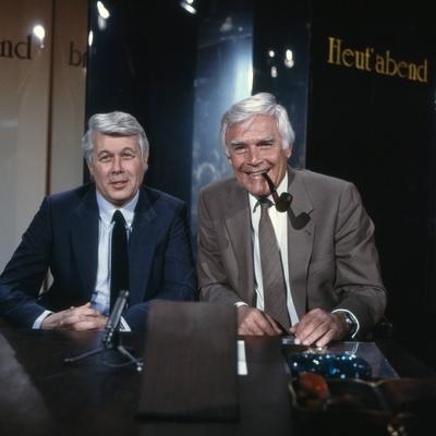 Der ?sterreichische Schauspieler und Regisseur Peter Weck zu Gast bei Joachim Fuchsberger in dessen Talkshow Heut abend-stock-foto