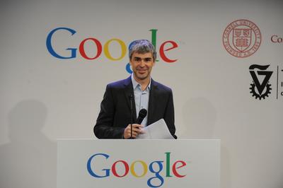 ***FILE PHOTOS*** Larry Page and Sergey Brin step down as heads of Google. Google CEO Larry Page at a press annoucing t-stock-foto