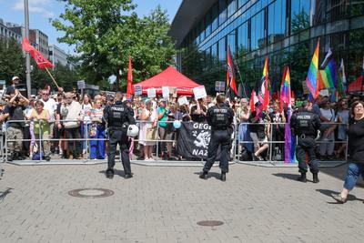 Demonstrationen in der Innenstadt von M?nster.-stock-foto