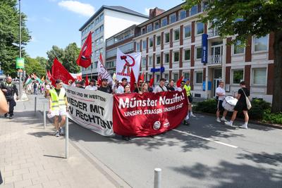 Demonstrationen in der Innenstadt von M?nster.-stock-foto