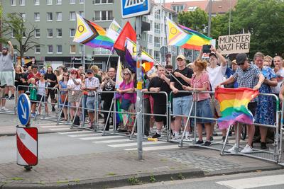 Demonstrationen in der Innenstadt von M?nster.-stock-foto