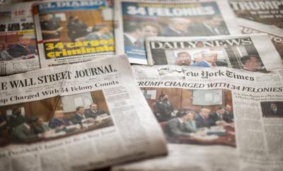 New York papers report on Trump arraignment Newspapers in New York on Wednesday, April 5, 2023 report on the previous da-stock-foto