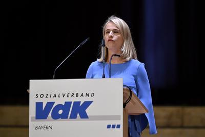 VdK-Pr?sidentin Verena Bentele bei der VdK-Gro?veranstaltung zur bayerischen Landtagswahl 2023 in der Meistersingerhalle-stock-photo
