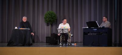 PROBEN ZUR Musikalische Lesung des Ilija Trojanow Tausend und ein Morgen mit den Wladigeroff Brothers durch die Initiati-stock-foto