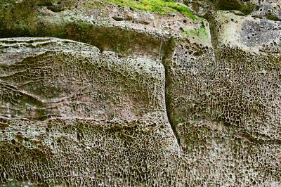 Sandstein-, Mergel-, Kalkstein- und Dolomit-Felsformation im Mullerthal in Luxemburg, Gesteinsstruktur in Nahaufnahme vo-stock-foto