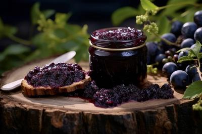 A jar filled with luscious homemade jam, capturing the essence of fresh fruits. Homemade Jam Delight Jar Copyright: xFil-stock-photo