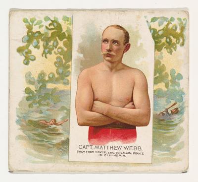 Captain Matthew Webb, Swam From Dover, England to Calais, France, from World s Champions, Second Series (N43) for Allen-stock-photo