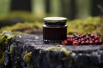 A jar filled with luscious homemade jam, capturing the essence of fresh fruits. Homemade Jam Delight Jar Copyright: xFil-stock-photo