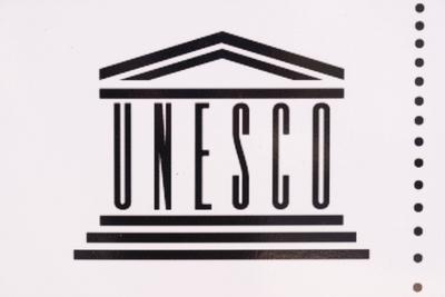 Welterbe Logo Welterbe Logo am UNESCO Weltkulturerbe ehemaliges Kloster Corvey,-stock-foto