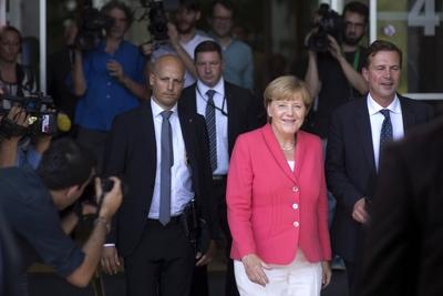 Angela Merkel Bundespressekonferenz DEU Deutschland Germany Berlin 31 08 2015 Kopf von Angela M-stock-foto