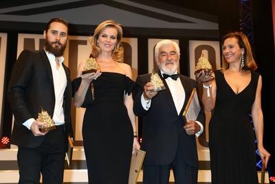 Jared Leto, Eva Herzigova mit Mario Adorf und Carole Bouquet bei der - 21. UNESCO Charity Gala 2012 - im Maritim Hotel-stock-foto