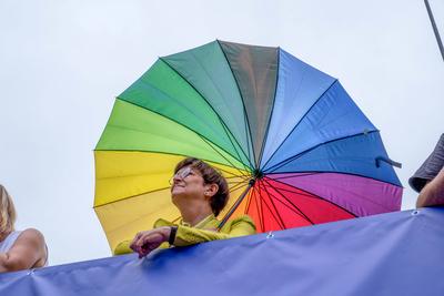 Demonstration "Nie wieder still!" zum Christopher-Street-Day-stock-foto