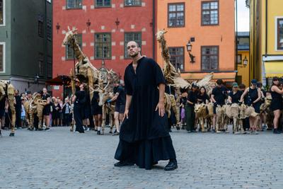 stockholm, sweden, 26 july 2025, performance of the group the herd in front of the nobel prize museum in the old town ga-stock-foto