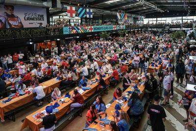 BoxPark Wembley Women's Euros Final Fanzone-stock-foto